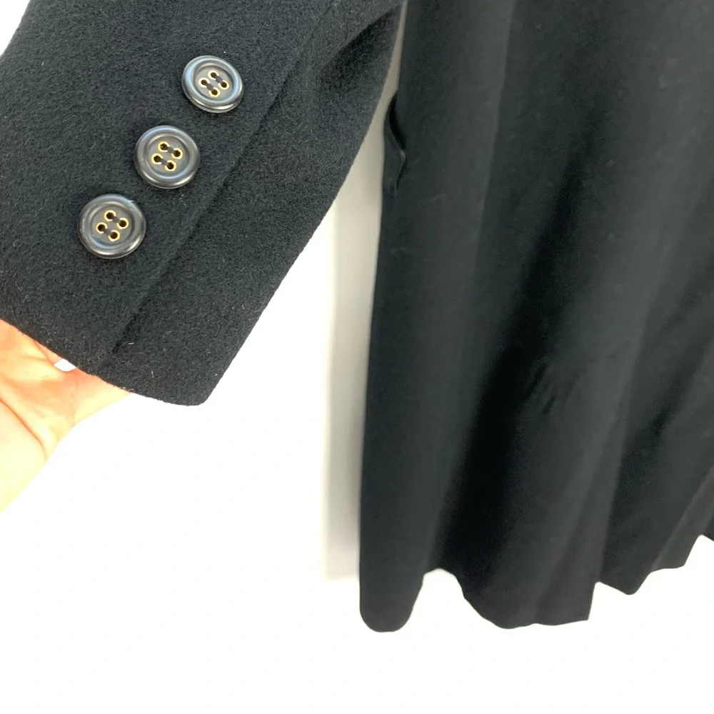 Camel Hair Black Double Breasted Trench Full Length Pea Coat - Picture 14 of 16